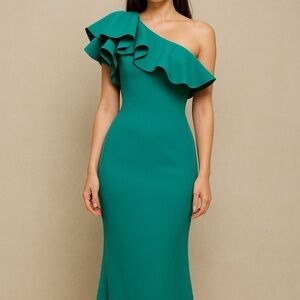 NWT Eliza J Teal One-Shoulder Ruffle Dress